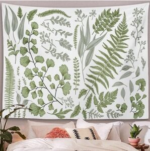 Botanical Boho XL Wall Hanging Big Plant Tapestry Art Fern Gingko Leaves Plants
